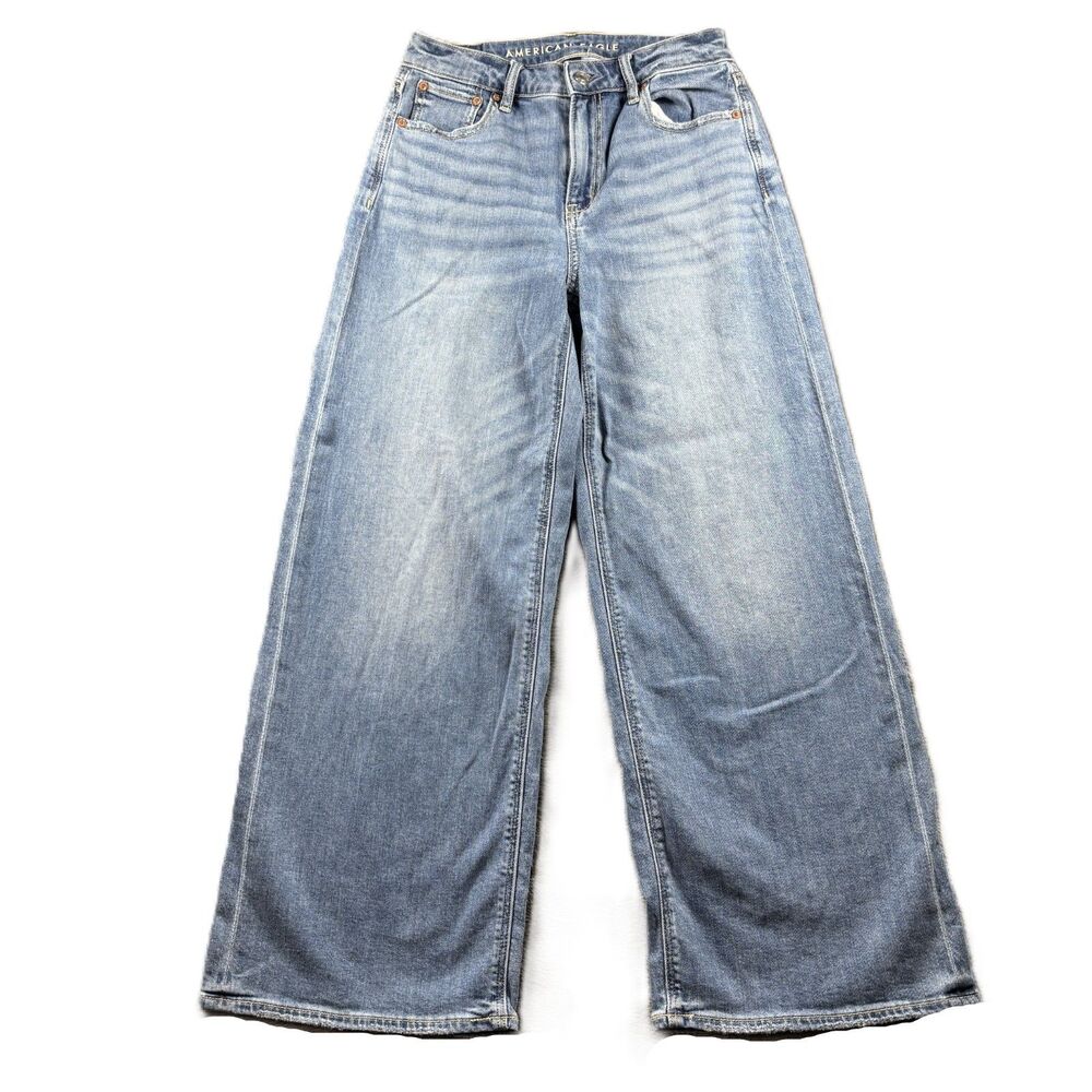 American Eagle Women Jeans Super High Rise Baggy Wide Leg Size 0 Short P130